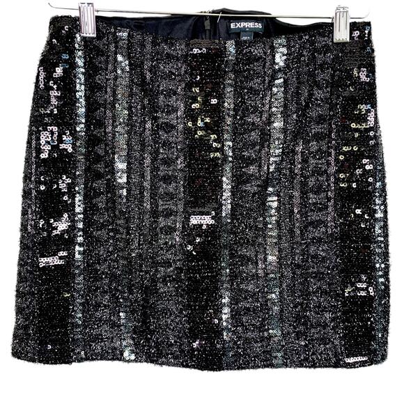 EXPRESS Women's Sz 8 NEW Black and Silver Mini Skirt Back Zipper Party - Picture 3 of 7